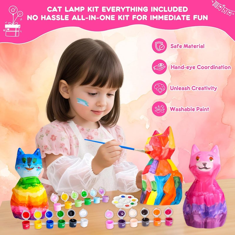 lucdnc Paint Your Own Cat Lamp Kit DIY Night Light Painting Kits for Kids Arts & Crafts Supplies Birthday Easter Christmas Cat Themed Gifts Toys for Girls Boys Teens Ages 3-12+ - Image 3
